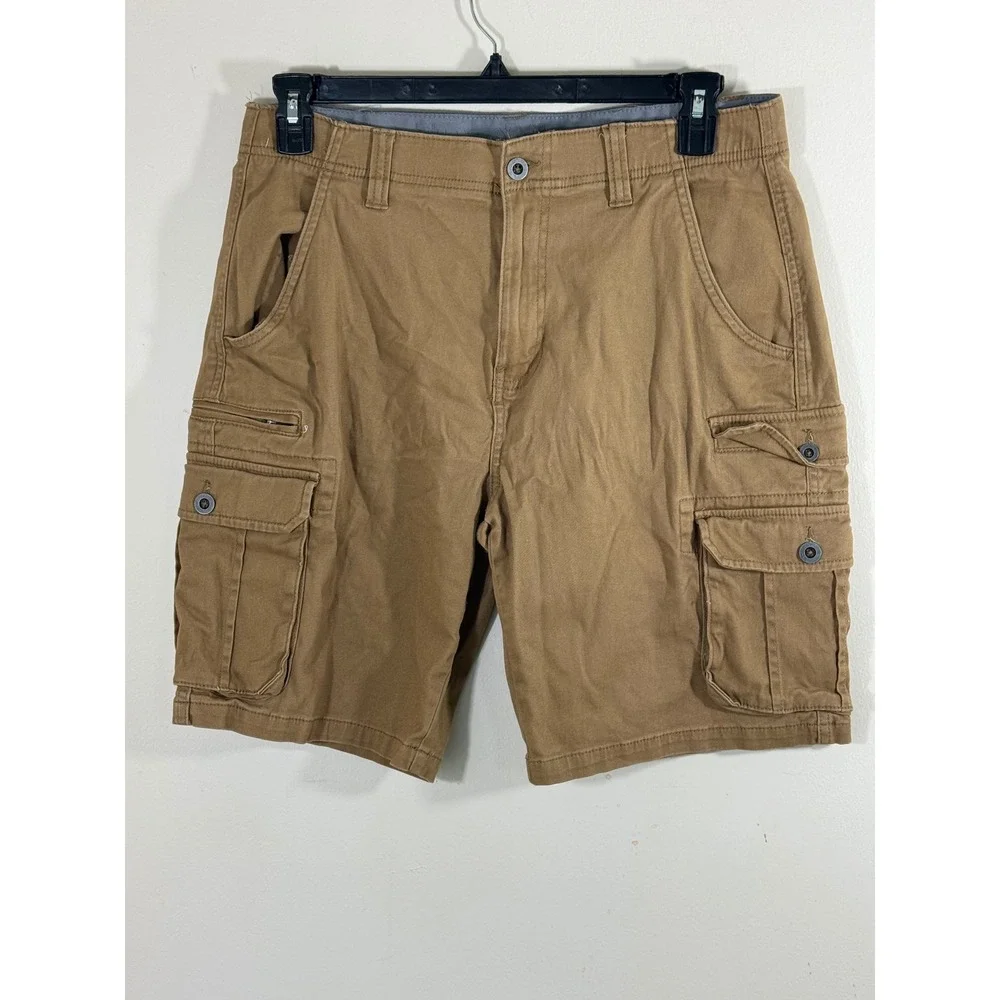 Iron Co Cargo Shorts Men's 34 Tan Stretch Twill Utility Workwear